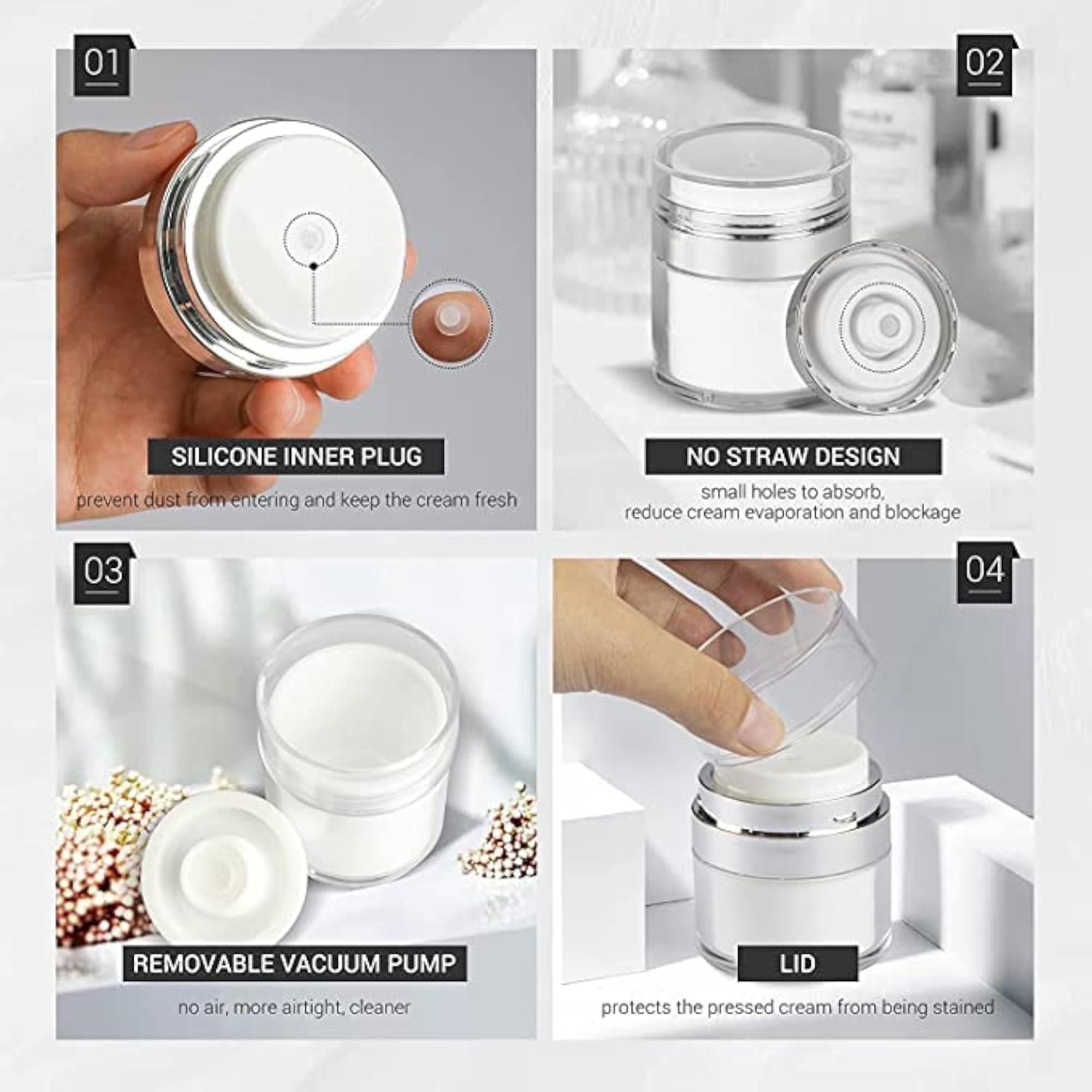 Airless Pump Cosmetic Containers for Creams & Moisturizers